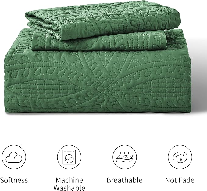 Love's cabin Quilts for Full Bed Dark Green Bedspreads Bedding Set - Lightweight Bedspread Comforter - Coin Pattern Bedding Coverlet for All Season - 3 Pieces (1 Quilt, 2 Pillow Shams)