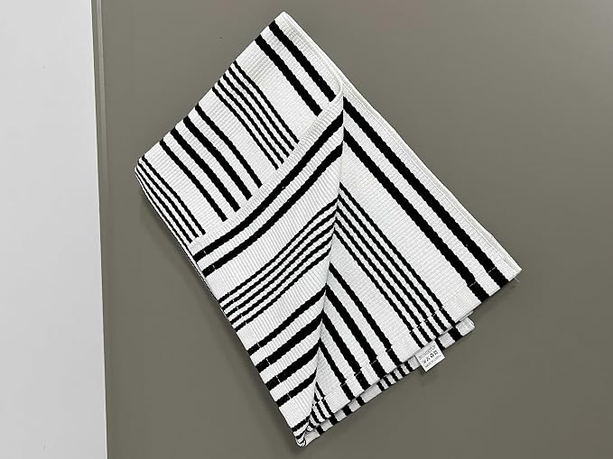 BUAGETUP Black and White Layered Doormat,27.5x43.3inch Striped Outdoor Rug Hand Woven Cotton Indoor Outdoor Rug for Porch Layered