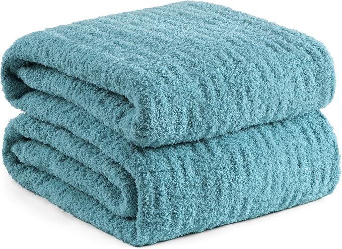 Blue Ultra Soft Knit Throw Blanket for Couch,50"X60" Microfiber Fluffy Cozy Warm Knitted Blankets with Checked Pattern for Sofa Bed