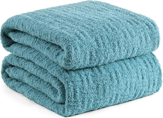 Blue Ultra Soft Knit Throw Blanket for Couch,50"X60" Microfiber Fluffy Cozy Warm Knitted Blankets with Checked Pattern for Sofa Bed