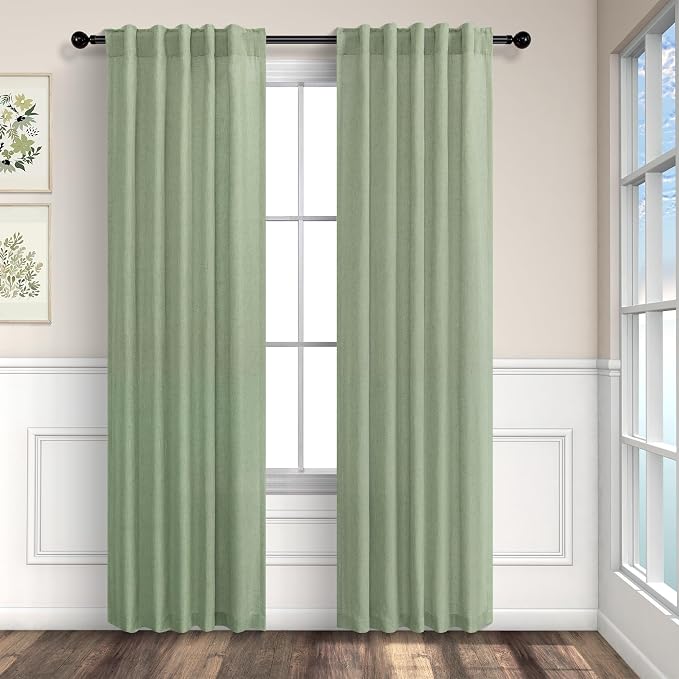 Sage Green Curtains 38 Inch Wide for Bedroom 2 Panels Back Tab Rod Pocket Lightweight Flowy Cotton Textured Semi Sheer Linen Light Green Curtains for Living Room Boho Farmhouse Decor Width 38x84 Long