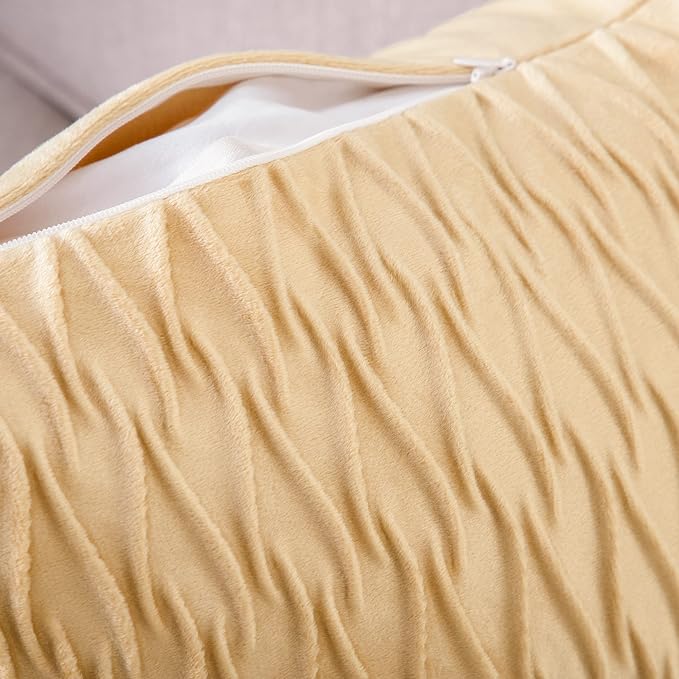 MADIZZ Set of 2 Super Soft Velvet Decorative Throw Pillow Covers 22x22 inch Khaki Square with Texture Luxury Style Cushion Case Pillow Shell for Sofa Bedroom