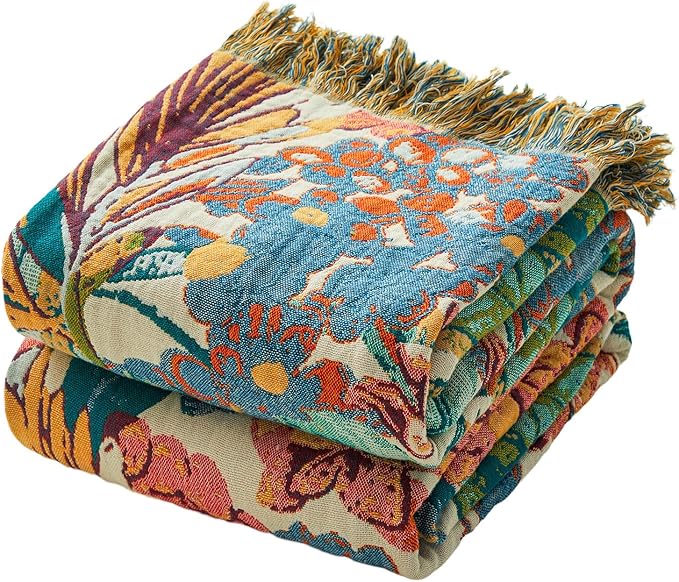 MSGKV Boho Throw Blanket 50"x60" 100% Cotton Vine Blanket for Couch Bed | Super Soft Muslin, Everyday Comfort, Breathable, Lightweight, Farmhouse Decor, All Seasons, Machine Washable, Cozy Comfort