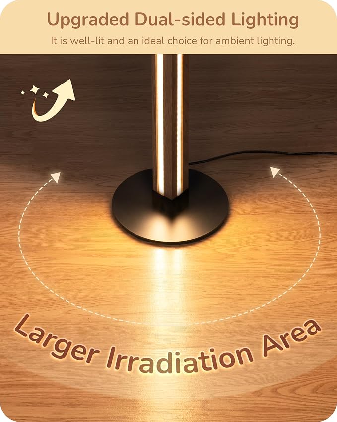 EDISHINE Wooden LED Floor Lamp with Remote, Dual Lighting, 7CCT & Dimmable