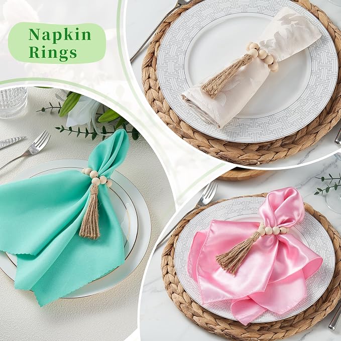 APTWOW Napkin Rings Set of 100, Wood Bead Napkin Rings for Boho Table Decor | Wooden, Easter Farmhouse Napkins Rings, Fall Thanksgiving Banquet,Wedding, Christmas Holiday Dinner Party