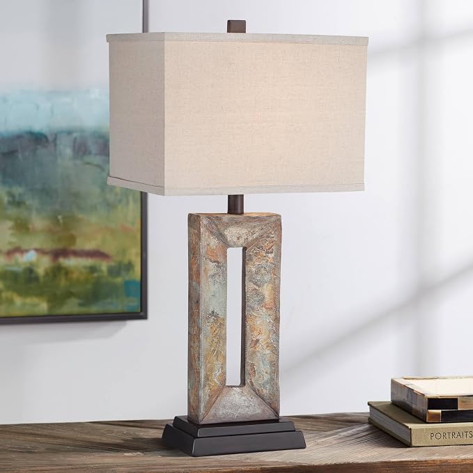 Iron Tahoe 26" Tall Table Lamp Rustic Modern Rectangle Slate