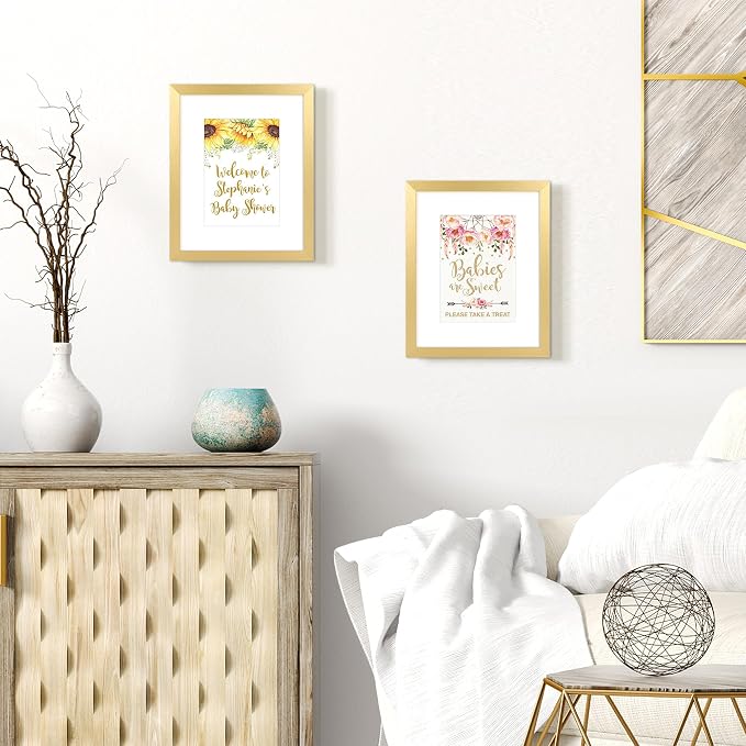 upsimples 8x10 Picture Frame Set of 5, Display Pictures 5x7 with Mat or 8 x 10 Without, Wall Gallery Photo Frames, Gold (Pack of 3)