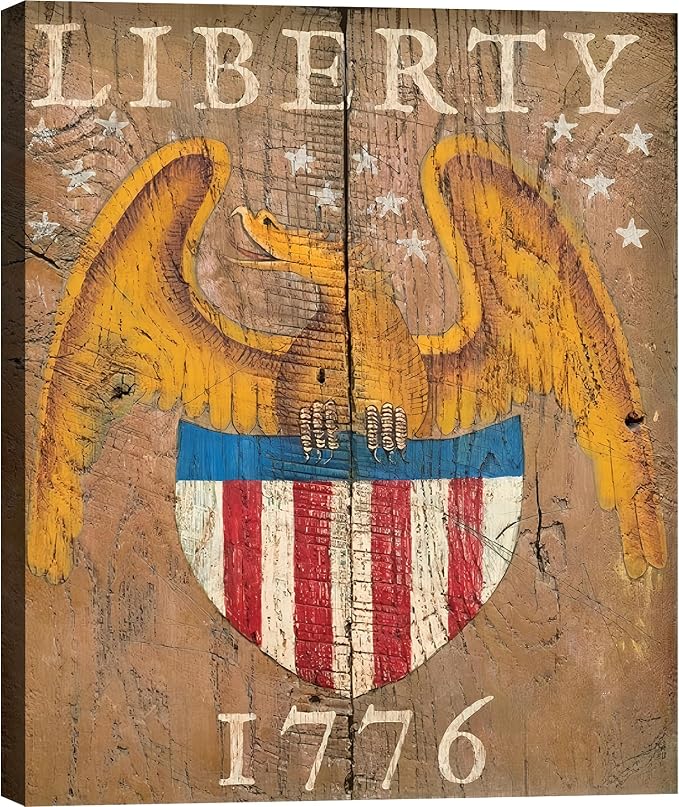 Framed Liberty 1776 Bald Eagle Wall Art, Patriotic Vintage Canvas Art Pictures, USA Flag Wall Decor, Made in USA Ready to Hang for Office Man Cave