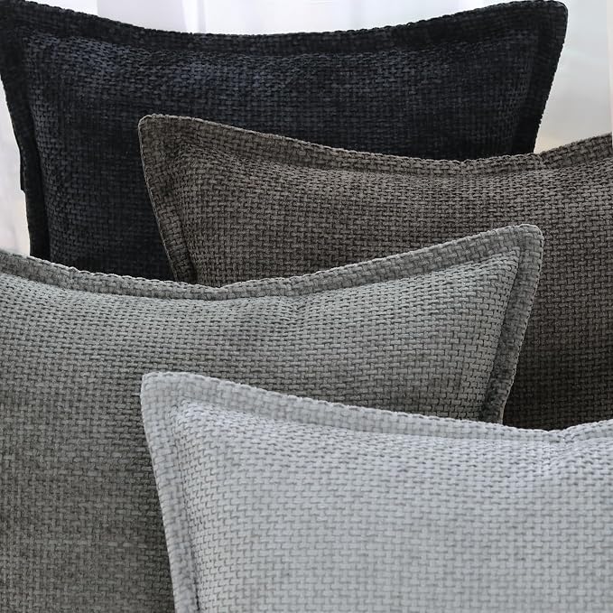 MADIZZ Decorative Chenille Velvet Throw Pillow Covers Set of 2 Soft Boho Textured Neutral Couch Throw Pillow for Bed Modern Farmhouse Home Decor for Sofa Livingroom Grey 20x20 Inch