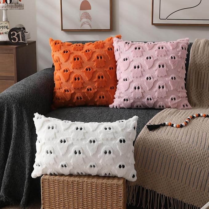 DFXSZ Halloween Pillow Covers 12x20 inch 2Pcs White Ghost Halloween Decor