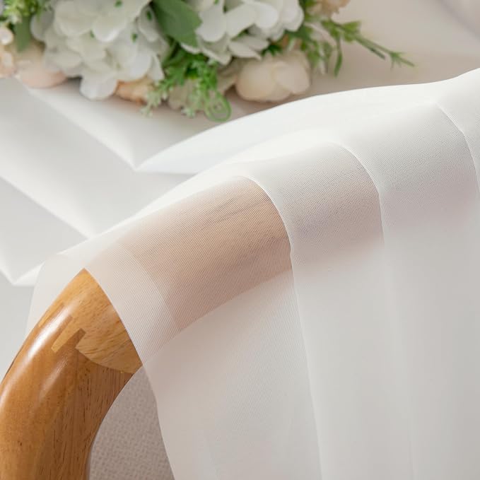Simplebrand Ivory Sheer Curtains 90 Inches Long, Light Filtering Rod Pocket Solid Color Window Sheer Curtain Panels, Elegant Curtains & Drapes for Living Room, Bedroom 2 Panels (Ivory, 59" W x 90" L)