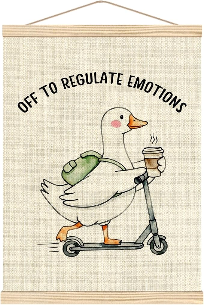 Boat Wades Funny Mental Health Goose Wall Art Poster Hanger Frame, Off to Regulate Emotions Coffee Scooter Goose Wall Decor for Kids Room Therapy Counselor Office Classroom, 12x16 Inch