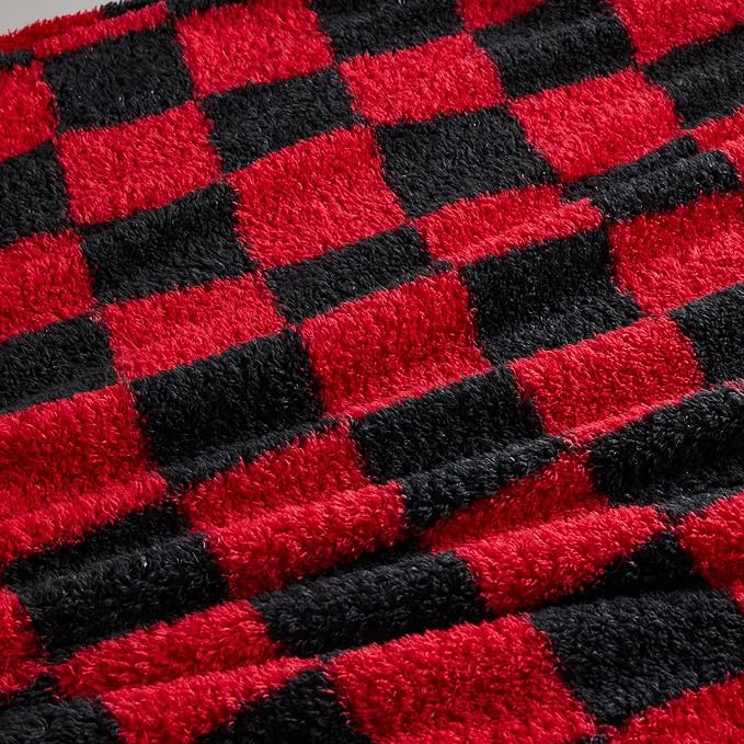 NEWCOSPLAY Knitted Throw Blanket for Couch Sofa Bed, Red Black, 50"x60" | Super Soft Plush, Fuzzy Fluffy Microfiber, Lightweight Cozy Blanket for Room Decor, All Season Use