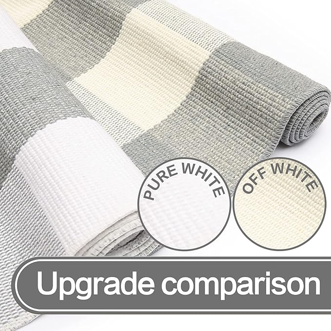 SEEKSEE Buffalo Plaid Outdoor Rug 27.5x43 Gray and White Front Door Mat, Layering Rug for Porch, Washable Doormat, Front Porch Rug for Outdoor Entrance Entryway Patio Porch Decor