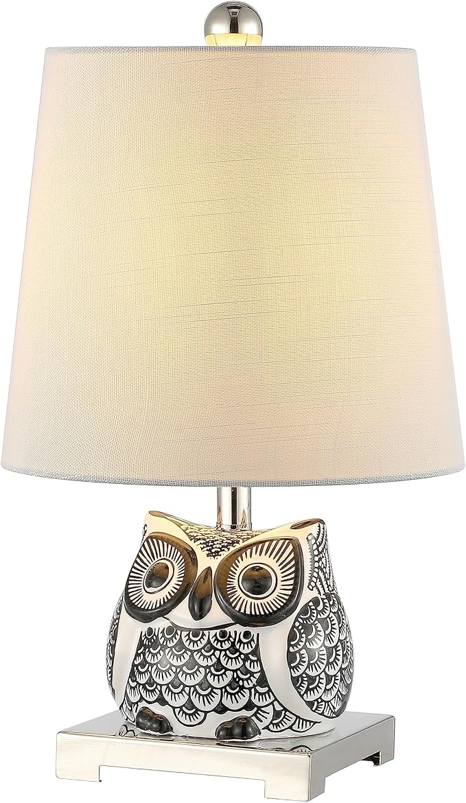 JONATHAN Y Justina Owl Mini Table Lamp 16" Ceramic, Black/White