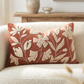 BlissBlush Lumbar Pillow Cover 12x20 Inch, Rust Terracotta Floral Tufted Velvet Decorative Accent Pillow Case for Sofa Bed Living Room, Cover Only