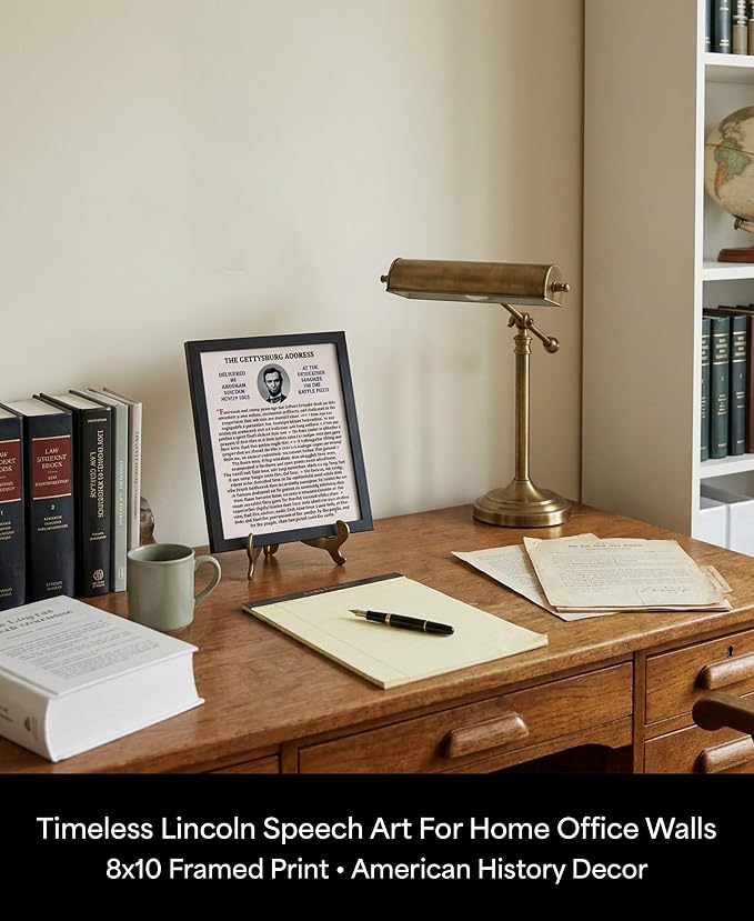 Abraham Lincoln Gettysburg Address Wall Art, Black Framed Print, 8x10 | American history speech poster. Patriotic decor for office, classroom, library. Gift for history buffs, teachers.