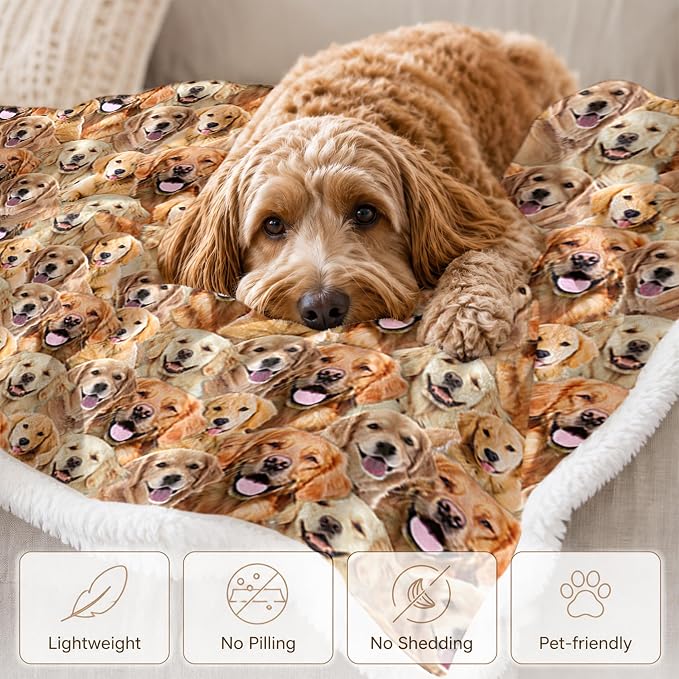 BlessLiving Golden Retriever Throw Blanket Dense Blanket | Sherpa; Soft; BlessLiving Golden Retriever Throw Blanket Dense; with; Dog; Patterns; Fleece; Couch; Bed; Cozy; Warm