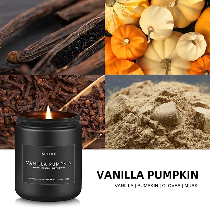Fall Candle, Vanilla Pumpkin Scented for Home, Soy Wax | Autumn aromatherapy candle; 50-Hour Burn; Fall home decor; Holiday gift for women men