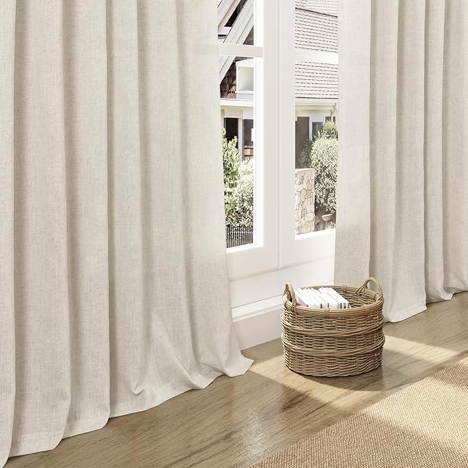 Vanilla Linen Curtains for Living Room 72 Inches Long Luxury Light Filtering Semi Sheer Curtain Back Tab Modern Farmhouse Decor Elegant Coastal Drapes for Bedroom Office 52x72, 2 Panels