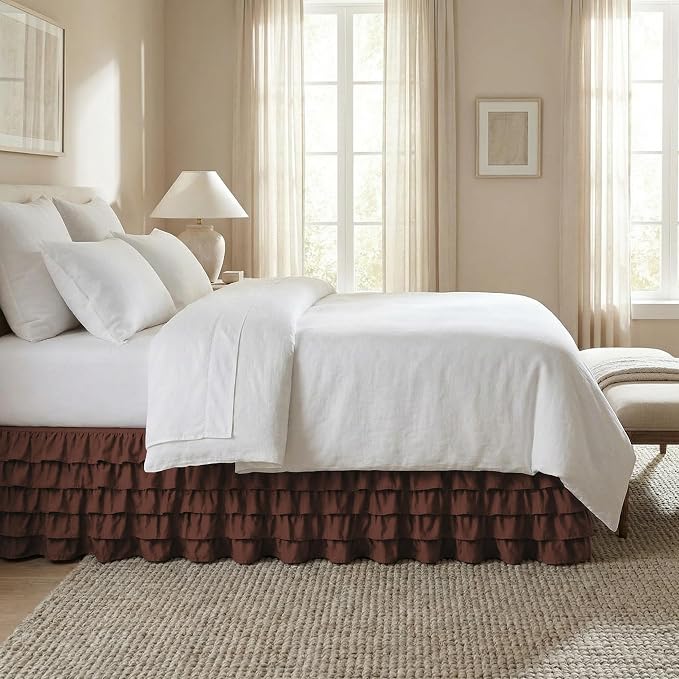 Elegant Comfort Luxurious Premium Quality 1500 Thread Count Wrinkle and Fade Resistant Egyptian Quality Microfiber Multi-Ruffle Bed Skirt - 15inch Drop, Full, Chocolate Brown