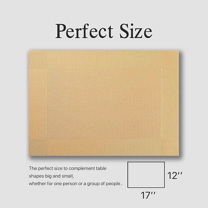 Placemats Set of 8 - Easy Clean Woven Vinyl Placemats for Dining Table, Indoor/Outdoor Place Mats, Washable PVC Table Mats（Gold Cube）
