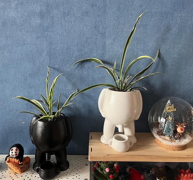 Creative Ceramic Human Shape Planter Funny Penis Planter with Drainage, Stylish Peeing Pot For Indoor/Outdoor Positive Penis Gifts Piss Succulent Plant Pot Gift for Father Friends Family (White)