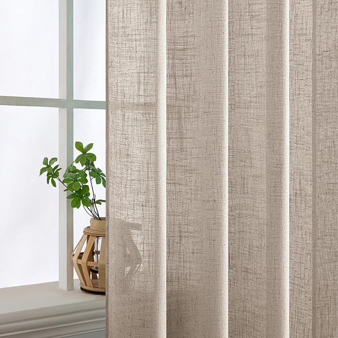MIULEE Natural Linen Curtains 52x84 Inch Length for Bedroom Living Room | 2 Panels,Soft Linen Textured Window Drapes,Semi Sheer Light Filtering,Back Tab Rod Pocket,Farmhouse Modern Burlap Look Decor