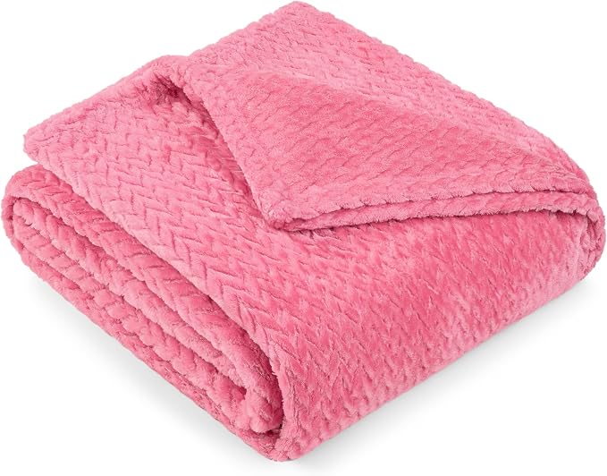 PAVILIA Soft Fleece Hot Pink Throw Blanket for Couch, Lightweight Plush Warm Blankets for Bed, Fuzzy Cozy Flannel Blanket Throw for Sofa, Travel, Jacquard Pattern, Hot Pink, 50x60 inch