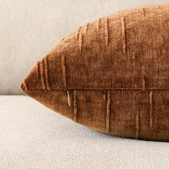 Foindtower Pack of 2 Slubby Textured Chenille Throw Decorative Pillow Covers Square Accent Solid Cushion Cover Fall Cozy Farmhouse Pillow Case for Couch Sofa Bed Living Room 18x18 Inch,Autumn Orange