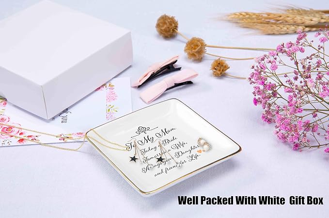 Topthink Gifts for Mother of The Bride – Thank You Gifts for Mom-Wedding Present for Mother - Bridal Shower Present-Today A Bride-Ceramic Jewelry Holder Ring Dish Trinket Tray