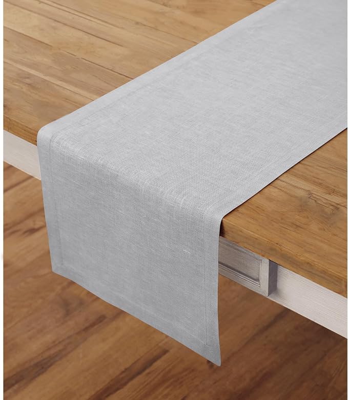 Solino Home 100% Pure Linen Table Runner Grey Extra Long, Fete 14 x 120 in | styles dining tables for meals and celebrations, European flax fibres, handloomed texture, fine, woven, OEKO-TEX Certified