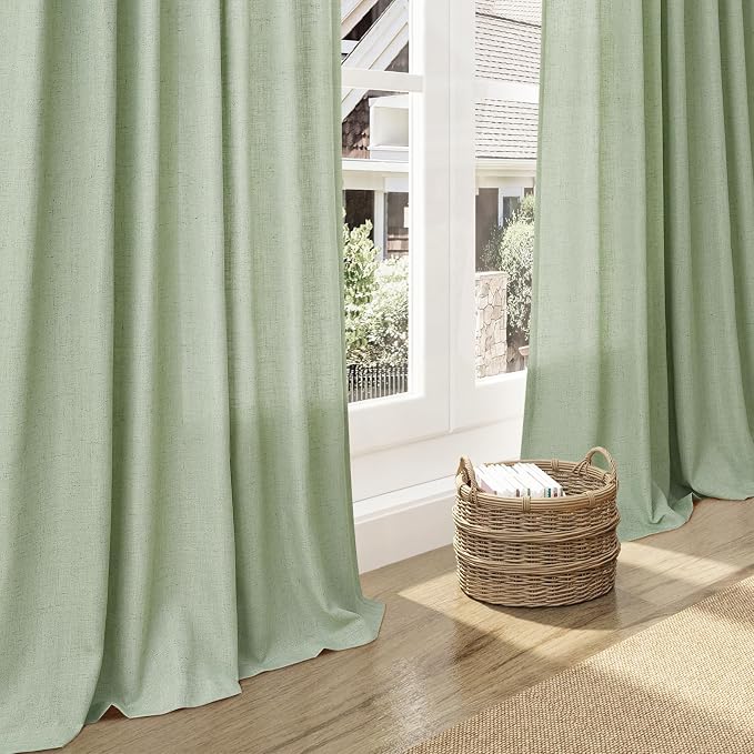 Mist Sage Linen Curtains 84 Inch Length 2 Panels Set for Living Room Rod Pocket Back Tab Light Filtering Window Drapes for Bedroom Dining Room Protect Privacy Modern Farmhouse Decor 52x84