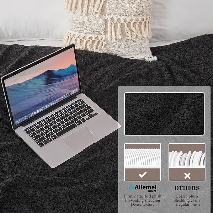 Ailemei Direct Knit Throw Blanket for Bed, Soft Thin Blankets for Sofa, Couch, Camping, Office Chair, Cozy Touch Lightweight Breathable Blanket All Season Use, Ash Black 50"x70"