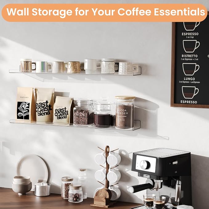 upsimples 35.5" Acrylic Shelves for Wall Storage and Organizer, 2 Pcs
