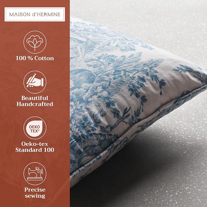 Maison d' Hermine Throw Pillow Covers 100% Cotton (18" x 18" - Pack of 2)