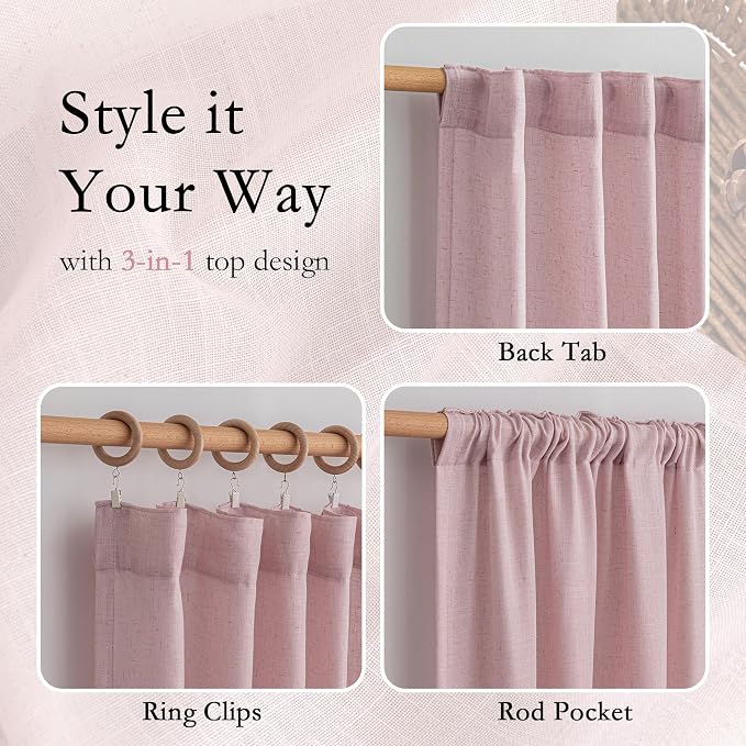 MYSKY HOME Pink Sheer Curtains for Girls Bedroom 84 Inches Long Girl Curtain Kids Nursery Window Drapes Living Room Semi Sheer Light Filtering Soft Home Decor Back Tab, 50" x 84", Light Pink, 2 Panels