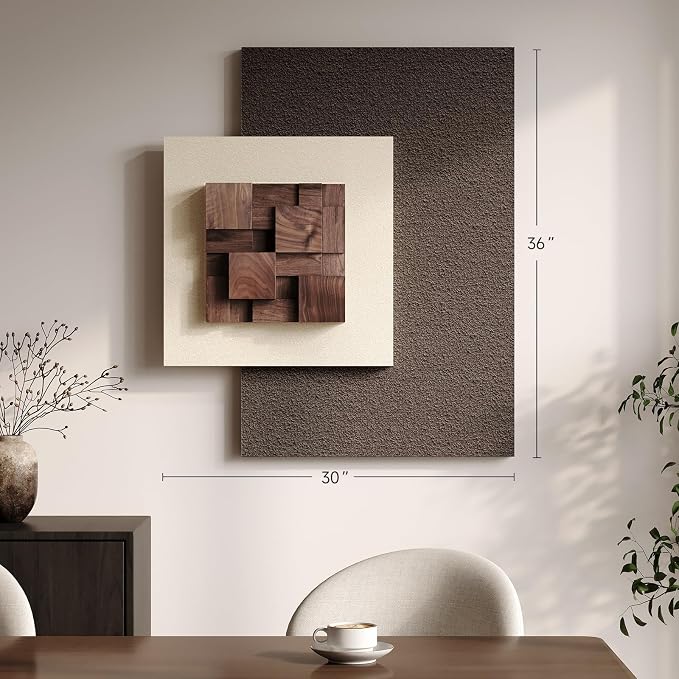 Large Wood Abstract Wall Art for Living Room, Modern 3D Artwork for Walls | Textured paintings, Big woodern layered sculpture, Neutral beige brown tone, Bedroom dining room office wall decor aesthetic
