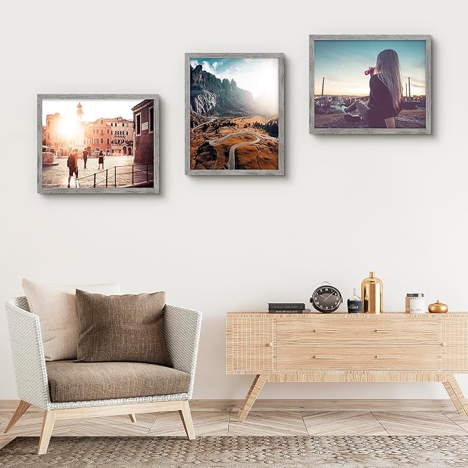 Frametory 16x20 Grey Picture Frame with Real Glass Mat for 11x14