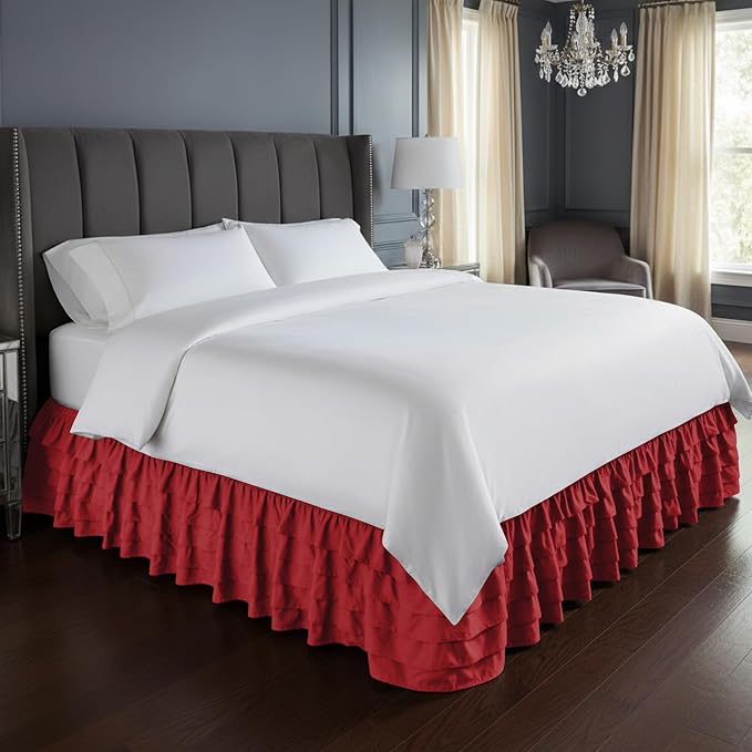 Elegant Comfort Luxurious Premium Quality 1500 Thread Count Wrinkle and Fade Resistant Egyptian Quality Microfiber Multi-Ruffle Bed Skirt - 15inch Drop, King, Burgundy