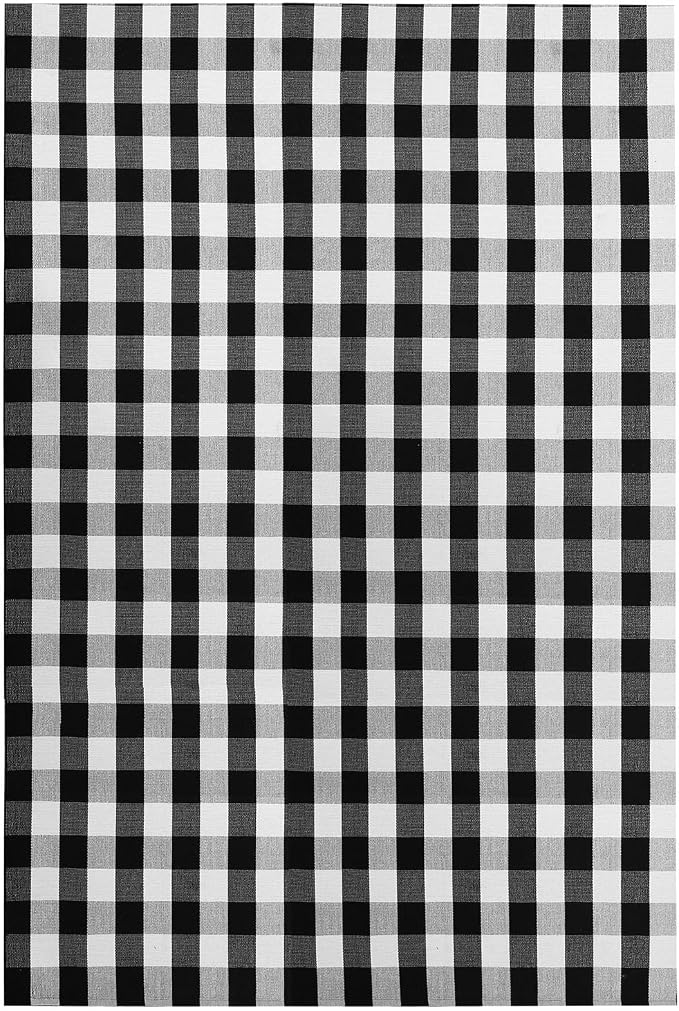 KOZYFLY Buffalo Plaid Area Rug 8x10 ft Living Room Rug, Black and White | Washable Checkered Rugs, Cotton Bedroom Rug, Woven Dining Room Rug, Indoor Outdoor Carpet for Farmhouse Patio Front Porch