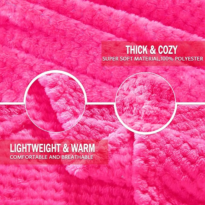 Exclusivo Mezcla Soft Waffle Fleece Bed Blanket Queen Size, Hot Pink | Lightweight Plush Blanket for Bed, Bedroom, Cozy Flannel with Waffle Texture, Stylish Home Decor, All Season, 90x90 Inches