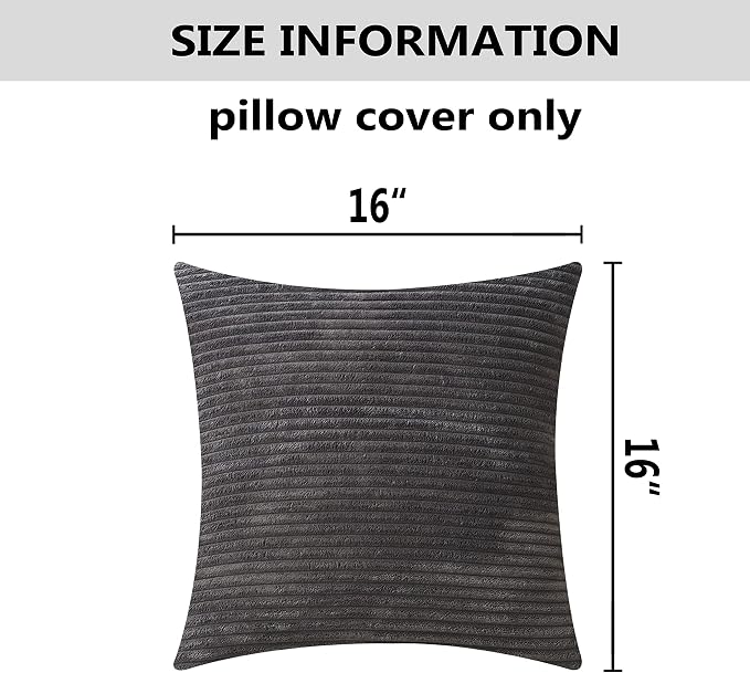 Home Brilliant Set of 2 Soft Striped Velvet Decorative Pillows Covers 16x16 inch, Cushion Covers for Couch 40x40cm, 16 x 16 Inch, Dark Grey