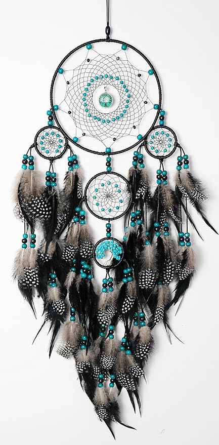 Large Dream Catchers, Boho Handmade Woven Black Dream Catchers Wall Hanging for Bedroom Living Room Dorm Room Decor, Adults Wedding Party Decor, Festival Blessing Gift (Turquoise & Black)