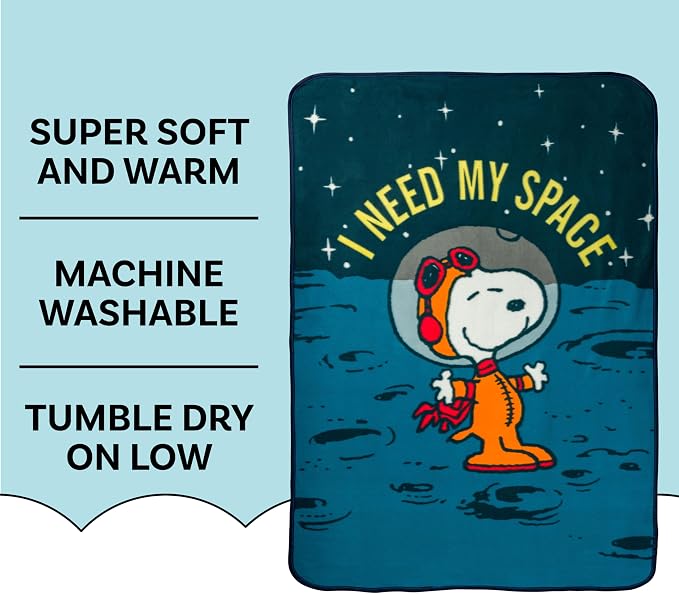 Silver Buffalo Peanuts Snoopy Astronaut, Fleece Throw Blanket, 45x60in | I Need My Space, Outer Space, Moon, Soft and Cozy, 180 GSM