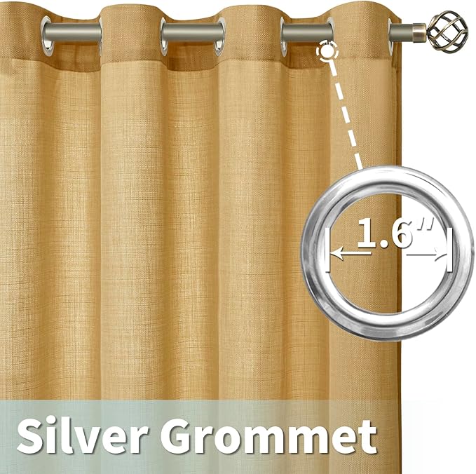Light Filtering Faux Linen Curtains for Bedroom, Caramel Brown | Thick Linen Textured, Soft, Privacy Sheer Window Burlap Curtains, Living Room, Farmhouse, Grommet, 52 x 63 Inch, 2 Panels