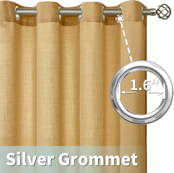 72 inch Long Linen Curtains for Bedroom 2 Panels, Caramel Brown | Light Filtering, Linen Textured, Privacy Protected, Window Treatments, Soft Curtains for Living Room, Grommet, 52 x 72 Inch