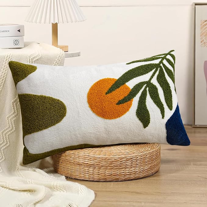Adabana Boho Lumbar Pillow Cover 12x20 Inch Embroidered Throw Pillow Cover