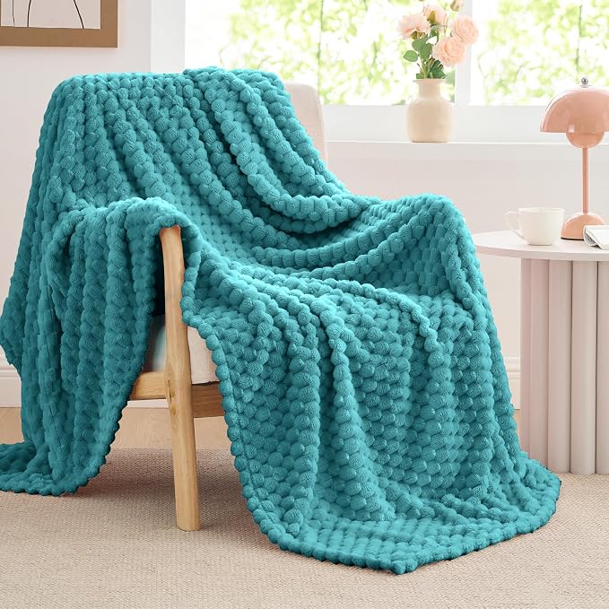 BEDELITE Teal Twin Blanket for Couch, Soft Cozy Gifts for Women, 60 * 80 | 3D Jacquard Decorative Fleece Blanket, Super Soft Plush Throws, Cute Birthday Gift for Women & Men, Suitable for All Seasons