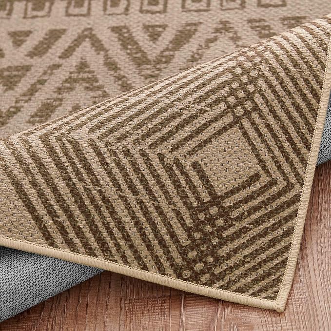 jinchan 2x5 Faux Jute Runner Rug Washable Boho Hallway Rug, Natural Taupe | Southwestern Geometric, Non-Slip Low Pile, Indoor Outdoor, High-Traffic, Kitchen, Bathroom, Laundry, Porch, Balcony, Entryway